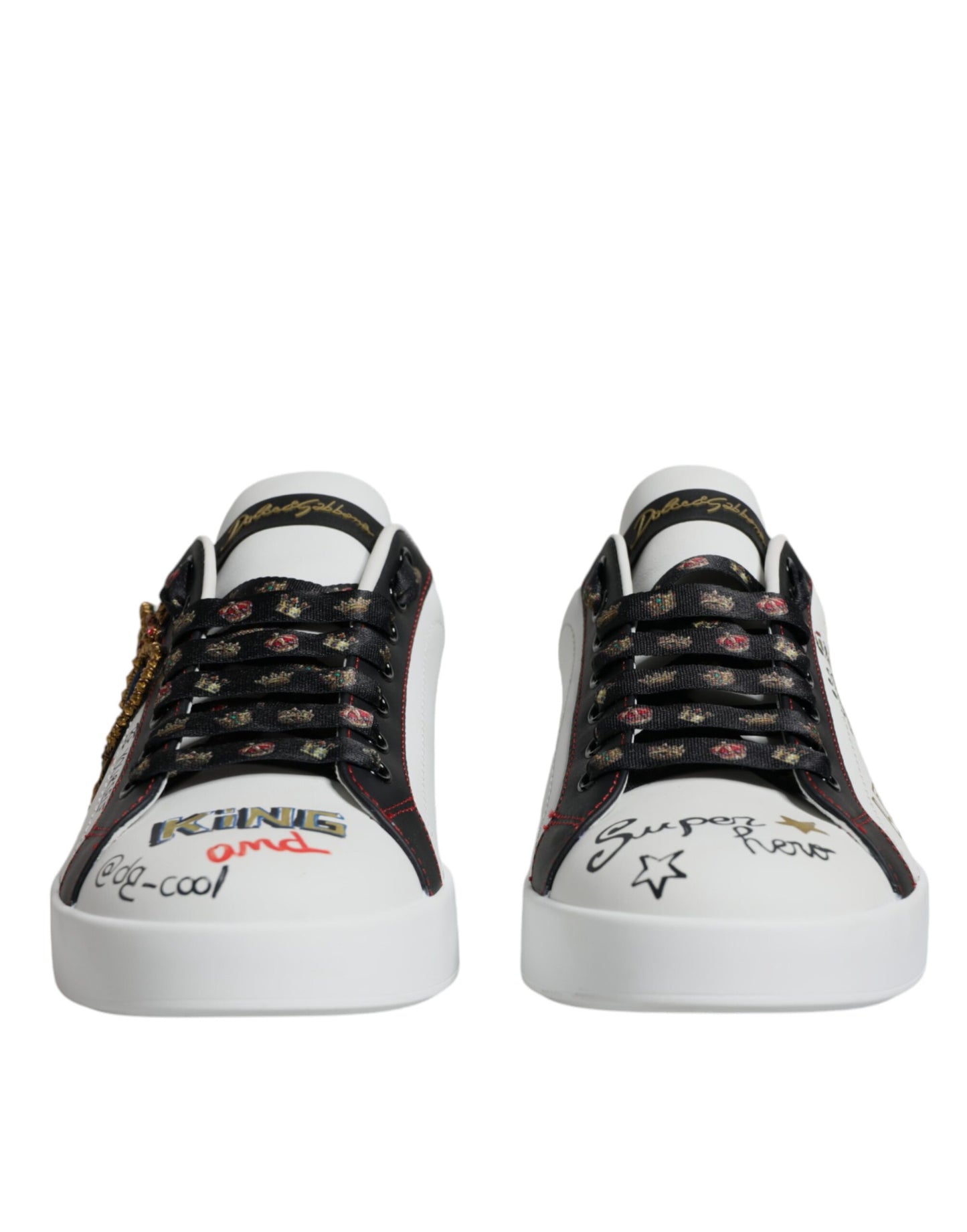 Dolce & Gabbana White Leather Crown Embellished Sneaker Shoes