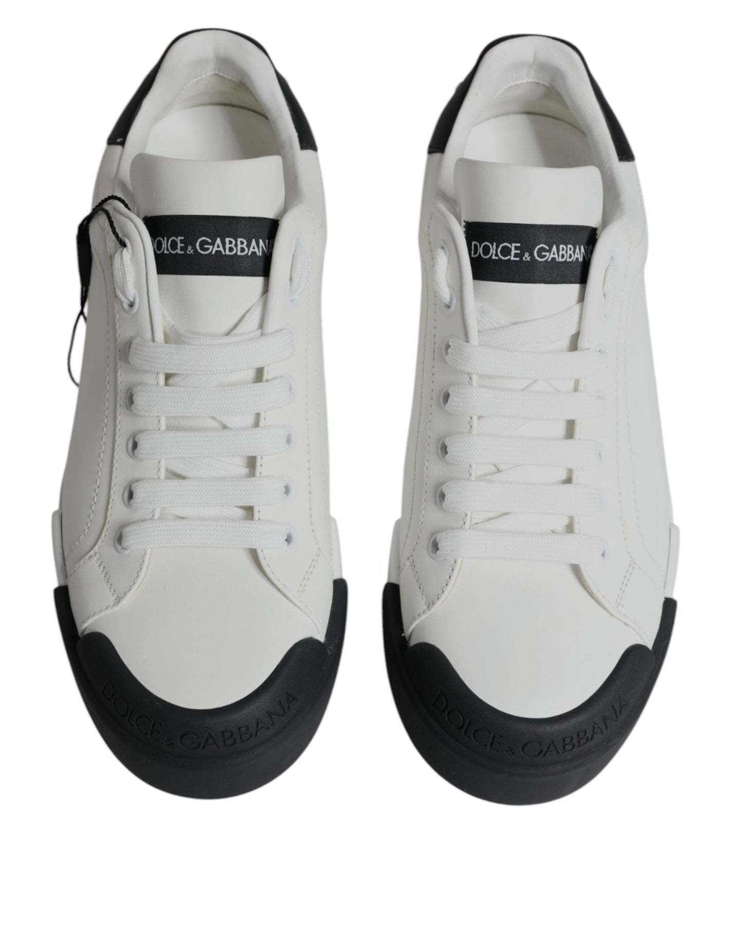 Dolce & Gabbana White Black Leather Logo Portofino Sneaker Shoes