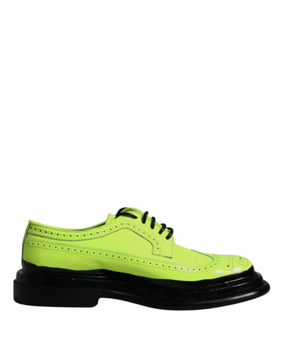 Dolce & Gabbana Neon Green Leather Lace Up Derby Dress Shoes