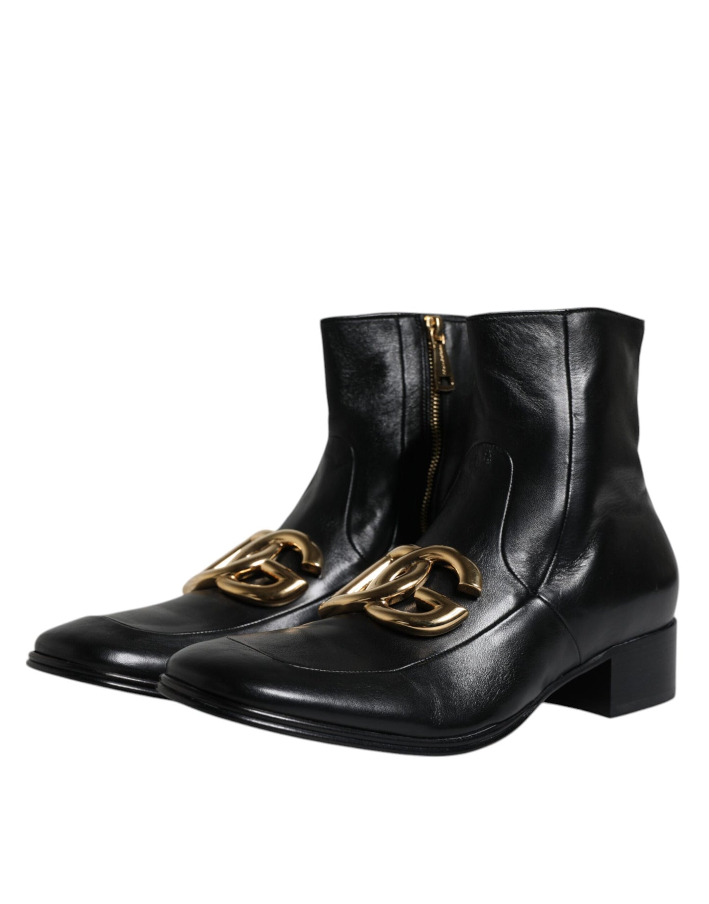 Dolce & Gabbana Black Nappa Leather Logo Ankle Boots Shoes