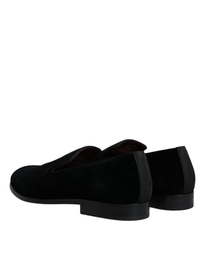 Dolce & Gabbana Black Suede Leather Slippers Loafers Shoes