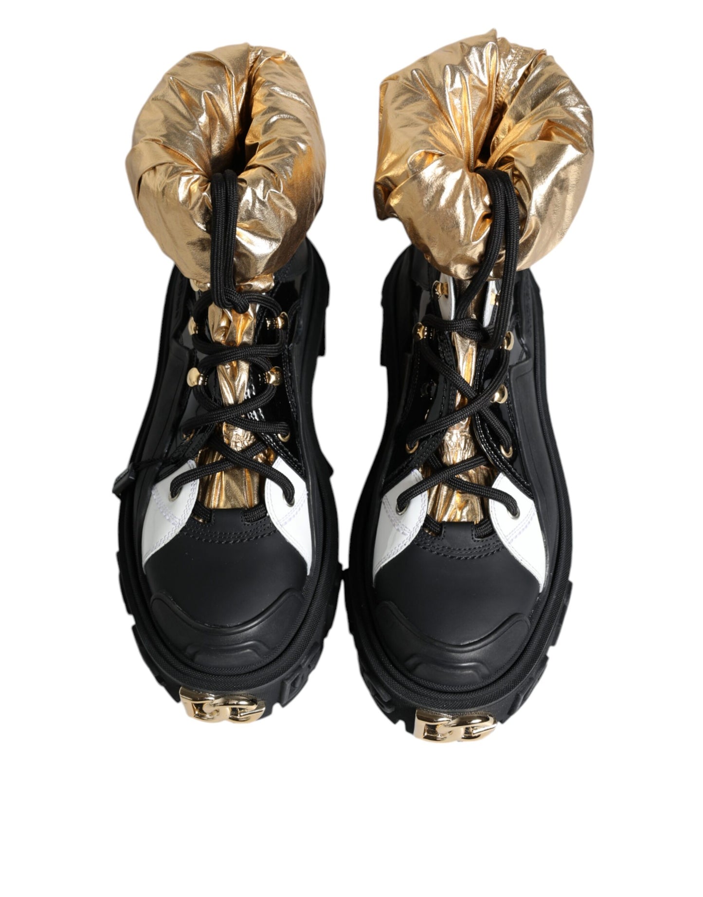 Dolce & Gabbana Black Gold Leather Trekking Ankle Boots Shoes