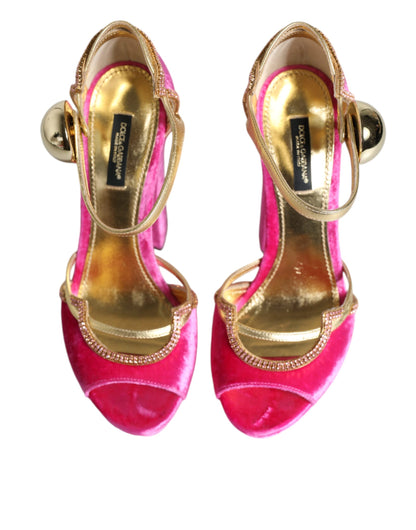 Dolce & Gabbana Pink Velvet Platform Ankle Strap Heel Sandals Shoes