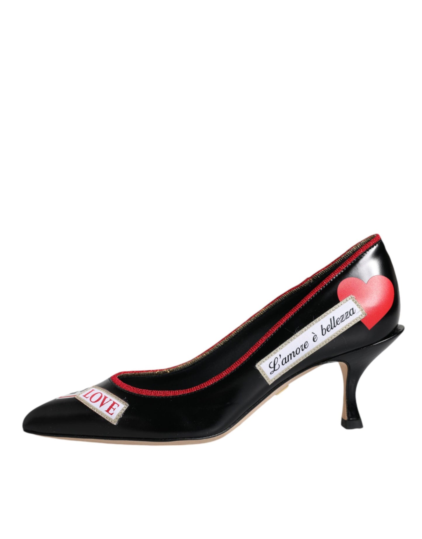 Dolce & Gabbana Black Leather Logo Print Heels Pumps Shoes