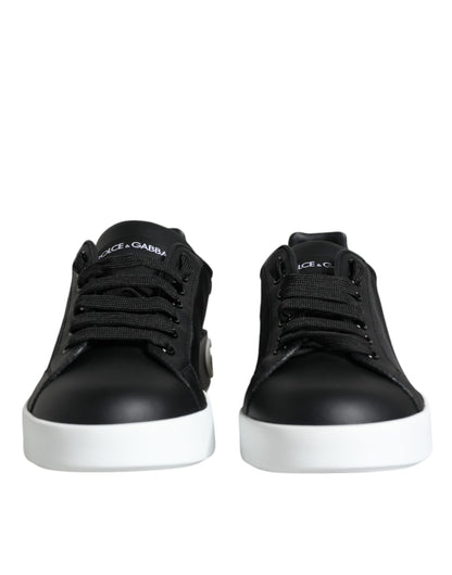 Dolce & Gabbana Black Calf Leather Portofino Sneakers Shoes