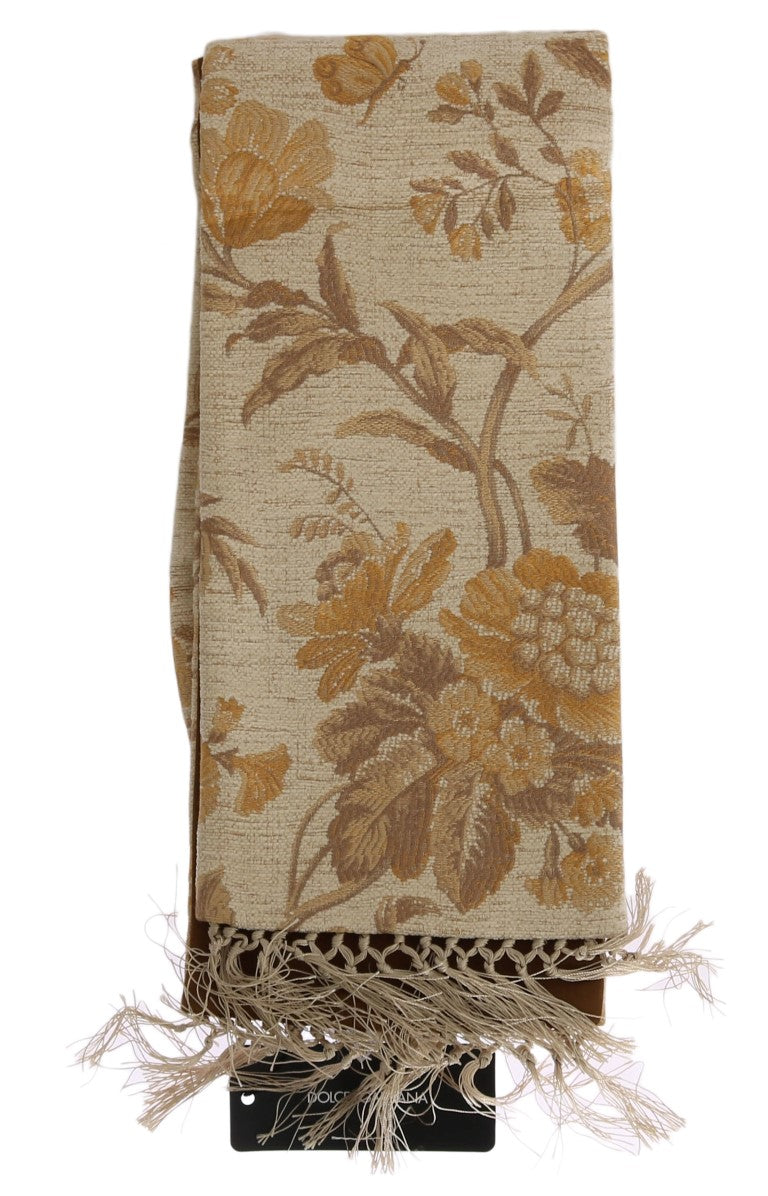 Dolce & Gabbana Elegant Beige Gold Jacquard Stole Scarf