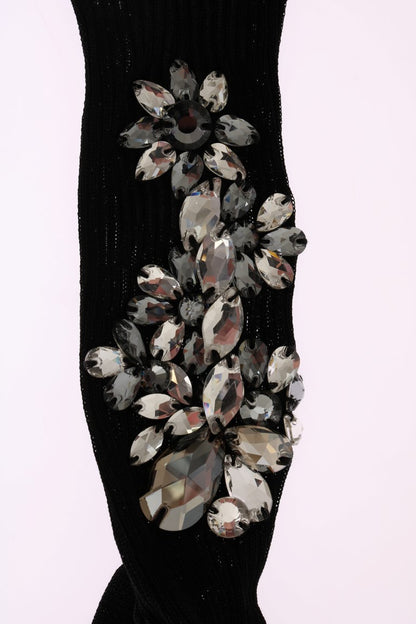 Dolce & Gabbana Crystal Embellished Black Knit Stockings