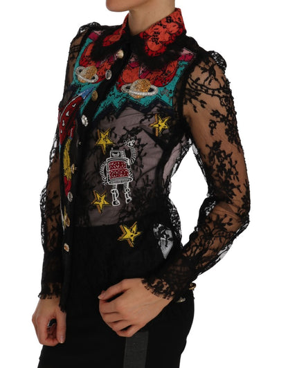 Dolce & Gabbana Floral Lace Embroidered Blouse with Crystals