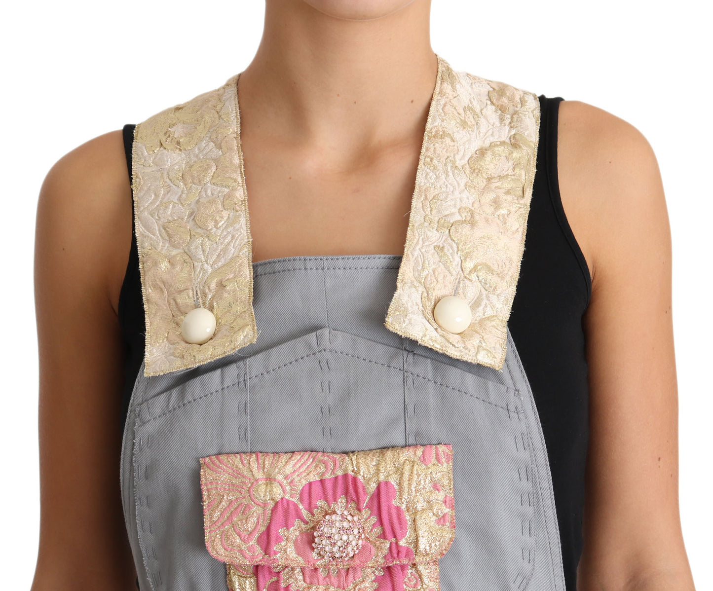 Dolce & Gabbana Exquisite Floral Embellished Denim Overalls